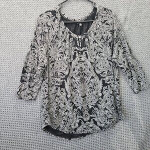 Lucky Brand Black Blouse Women's XL 3/4 Sleeves